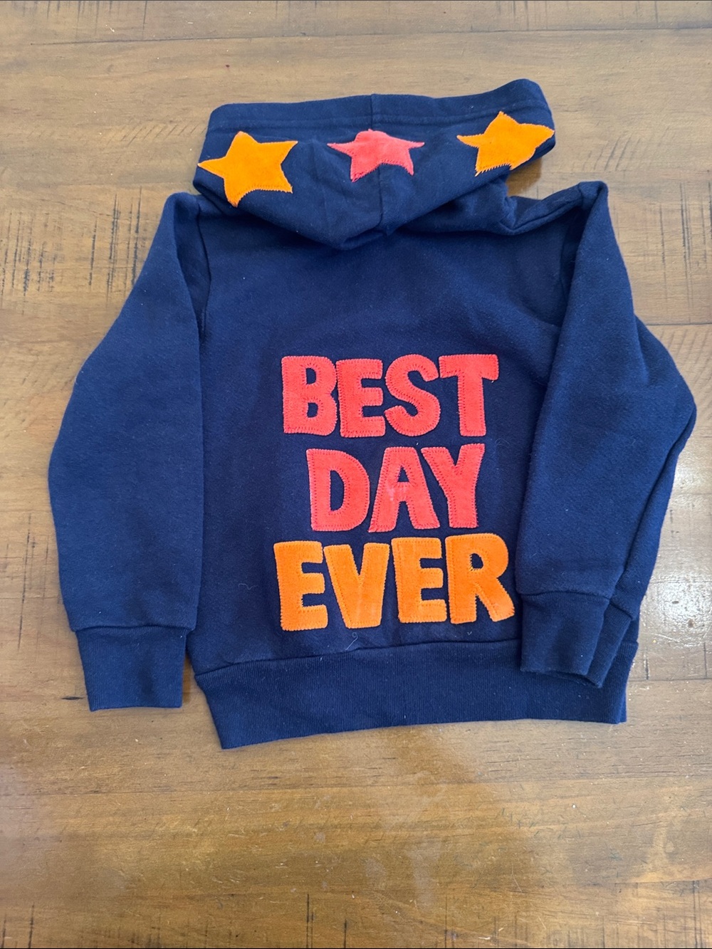 Kids Navy 'Best Day Ever' Hoodie with Pink & Orange Appliqué